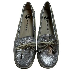 Michael Kors Silver‎ Metallic Leather Boat Shoes Loafers Women's 7.5M